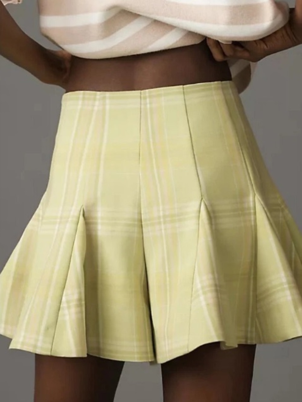 Anthropologie Maeve Skirty Godet Skort in Plaid Chartreuse Size 16 - Picture 3 of 12